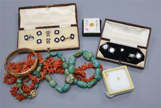 A quantity of coral turquoise and other jewellery.